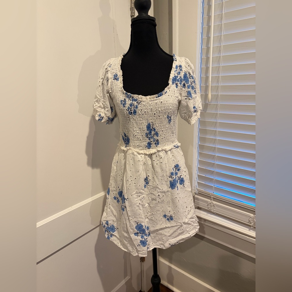 Zara White and Blue Floral Dress